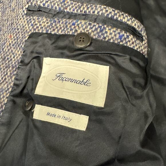 Faconnable Mens Overcoat 40R/50 Italy Blue Pattern 100% Wool Made in Italy $1699 - Picture 7 of 10